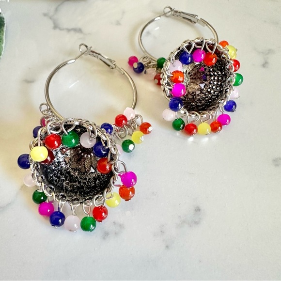 2/$30🌵 Colorful Bead Bollywood Jhumka Tassel Earrings Hoop Fringe Jewelry NEW - Picture 9 of 10